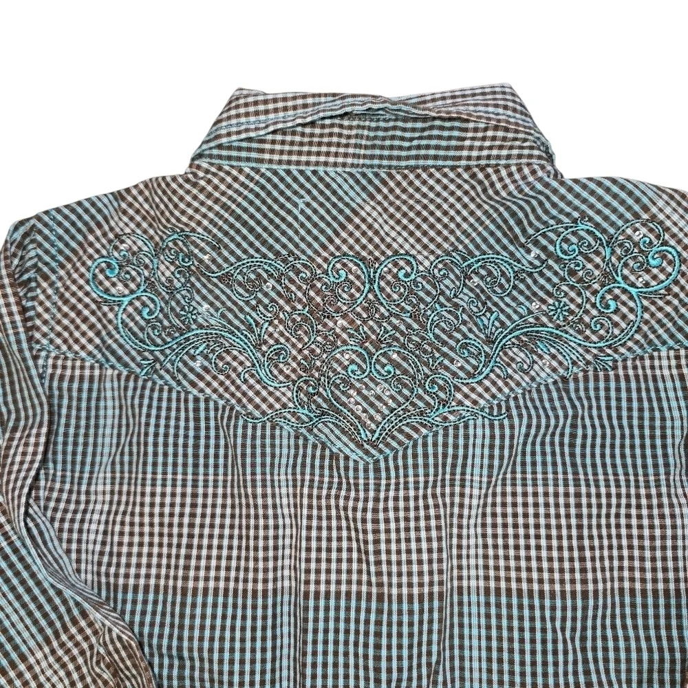 Cowgirl Hardware Plaid Embroided Long Sleeve Jewel Snap Front Shirt Size 3T
